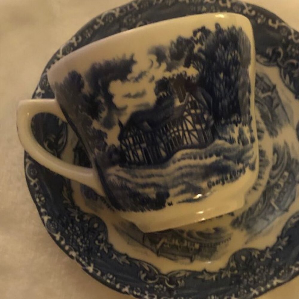 RARE Blue & White W. H. Grindley English Country Inns Teacup & Saucer; Used: #3